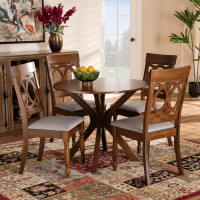 Baxton Studio Jessie-Grey/Walnut-5PC Dining Set Jessie Modern and Contemporary Grey Fabric Upholstered and Walnut Brown Finished Wood 5-Piece Dining Set
